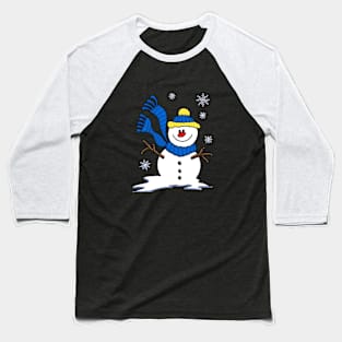 Happy Little Snowman with Snowflakes Baseball T-Shirt